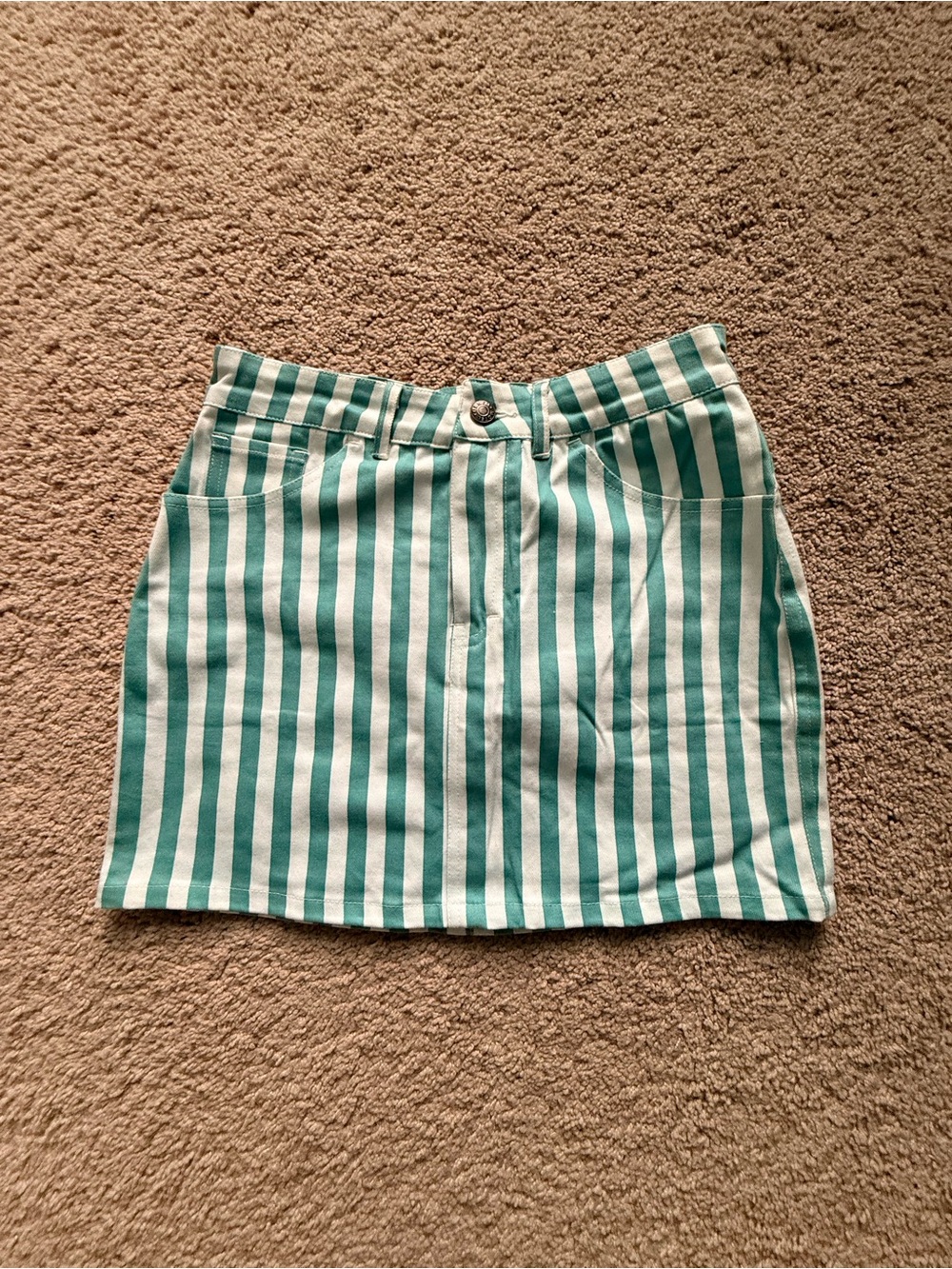 Motel Rocks Teal and White Vertical Stripe Mini Skirt